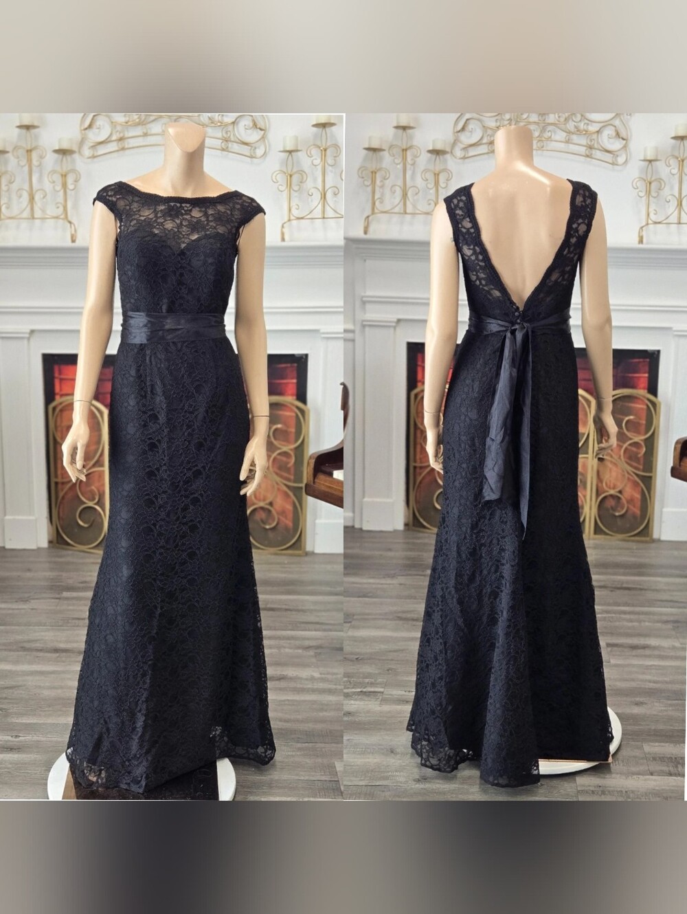 Morilee Black Lace Sweetheart Illusion Bridesmaid party Prom Dress size 10 NWT